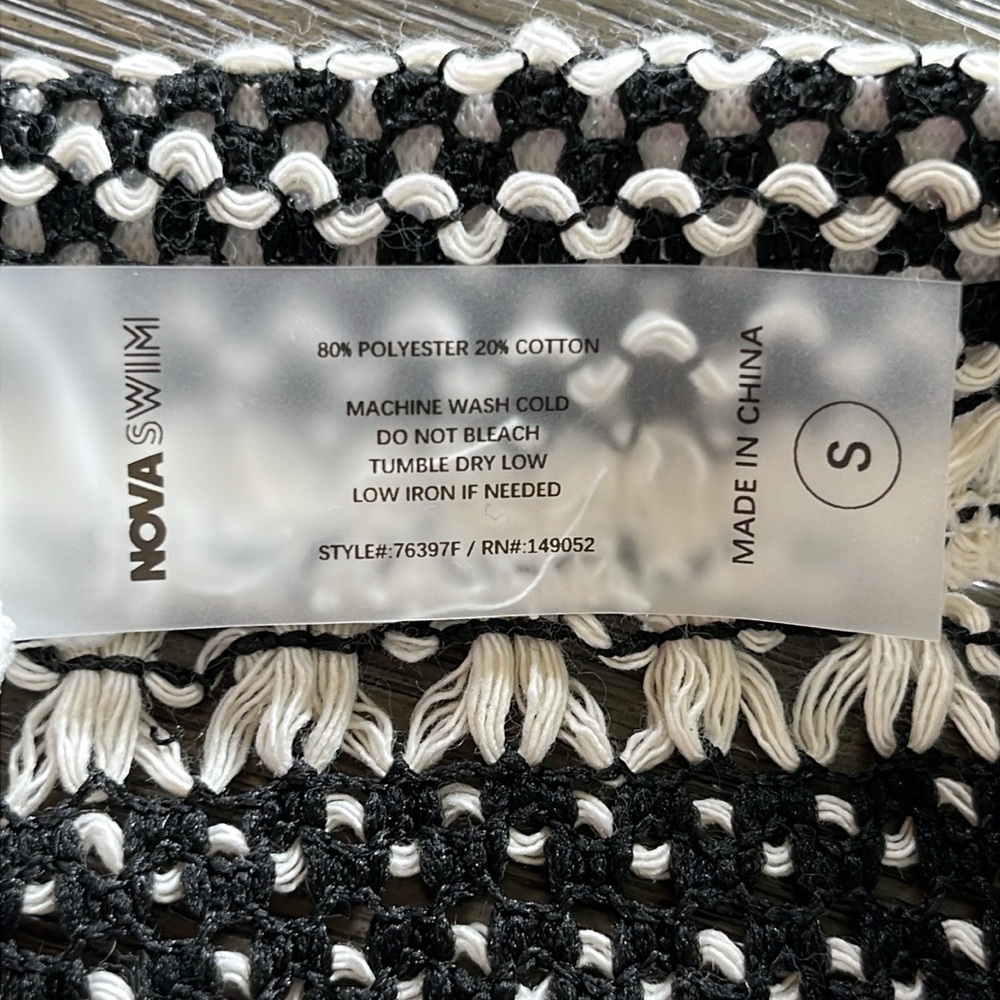 Cream & black crochet fringe swim coverup skirt S| resort boho vacation festival - Picture 11 of 13